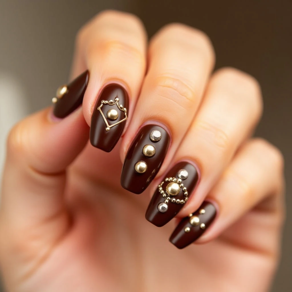 Brown Stiletto Abstract Nails for September 2025