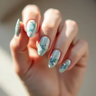 Cinnamon Moon Nails: Abstract Ocean Wave Design