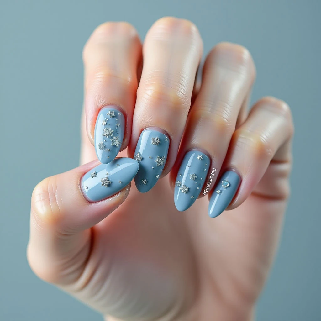 Dusty Blue Moon Nails: Anime Winter Aesthetic ✨