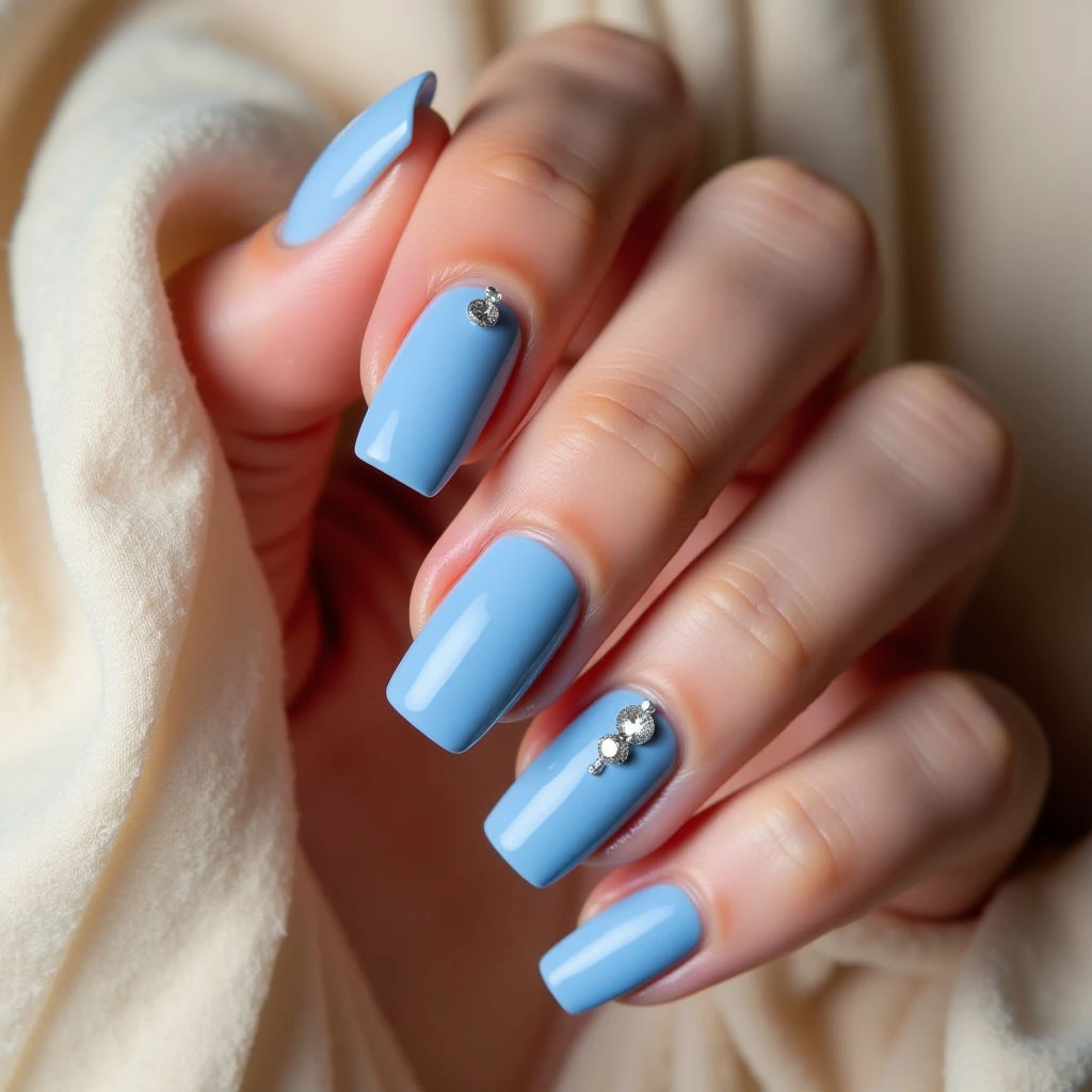 Baby Blue Velvet Matte Square Nails for Fall 2025