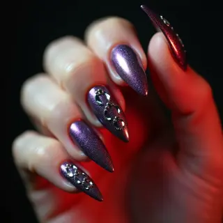 Chrome & Glitter Goth Stiletto Nails: The Ultimate Summer Statement!