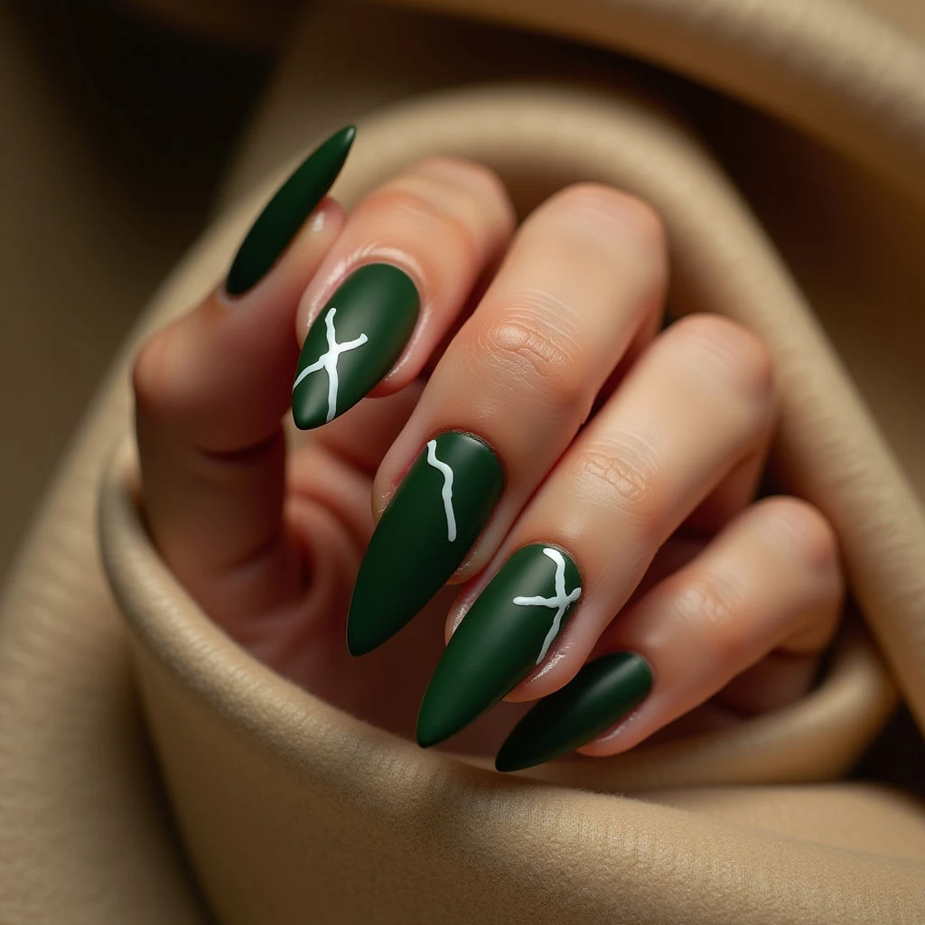 Olive Green Fur Effect Nails: A Fall Abstract Design