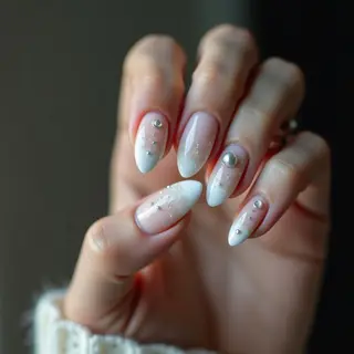 Pearly White Splatter Paint Abstract Winter Nails