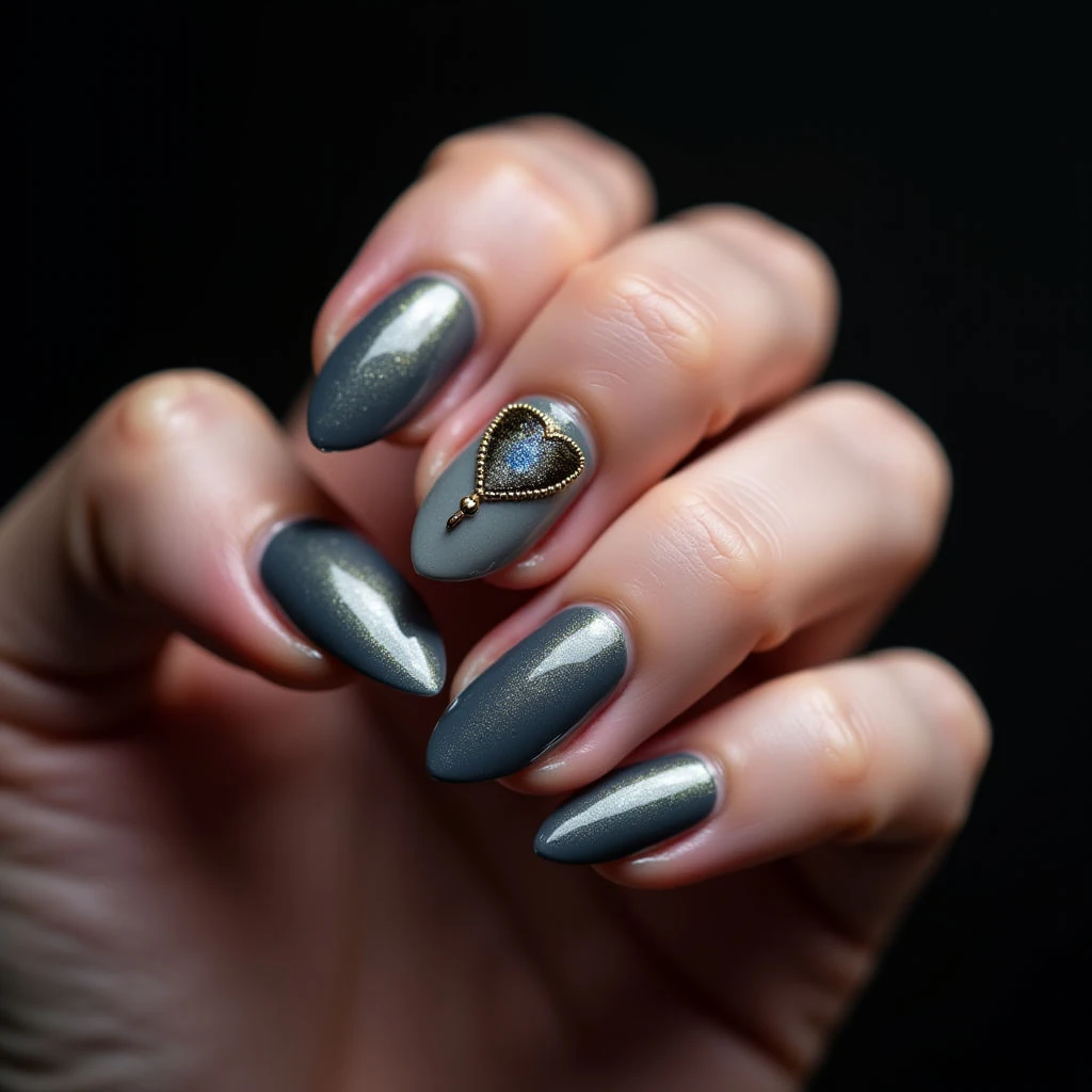 Gray Chrome Moon Nails for Winter: A Minimalist Tribal Vibe