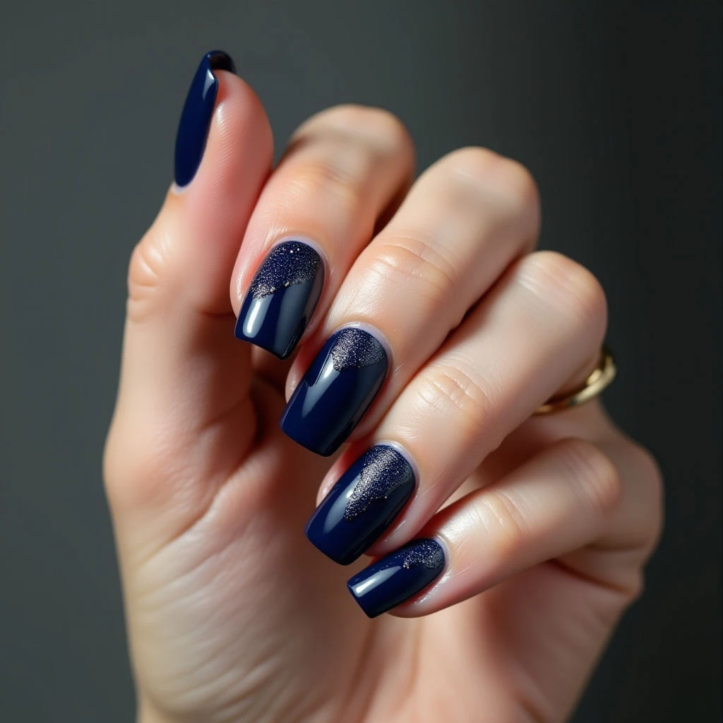 Navy Blue Textured Nail Art for Warm Skin Tones