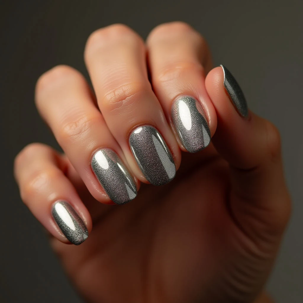 Platinum Chrome Galaxy Nails for a Tan Skin Tone