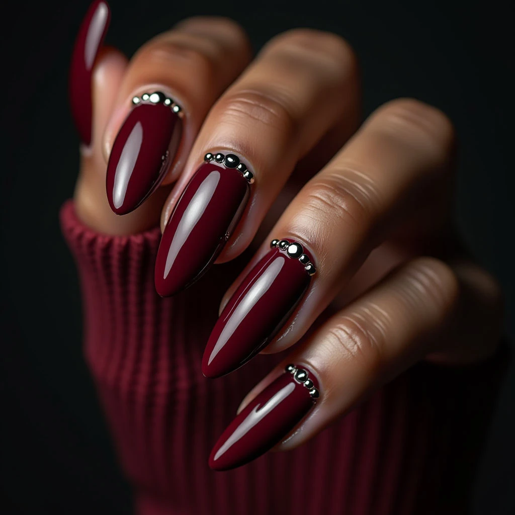 Maroon Gothic Almond Nails for Brown Skin: Cyberpunk Fall Vibes