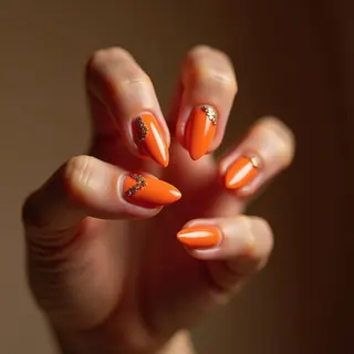 Sunny Orange Arrowhead Nails with Fur Effect & Glitter