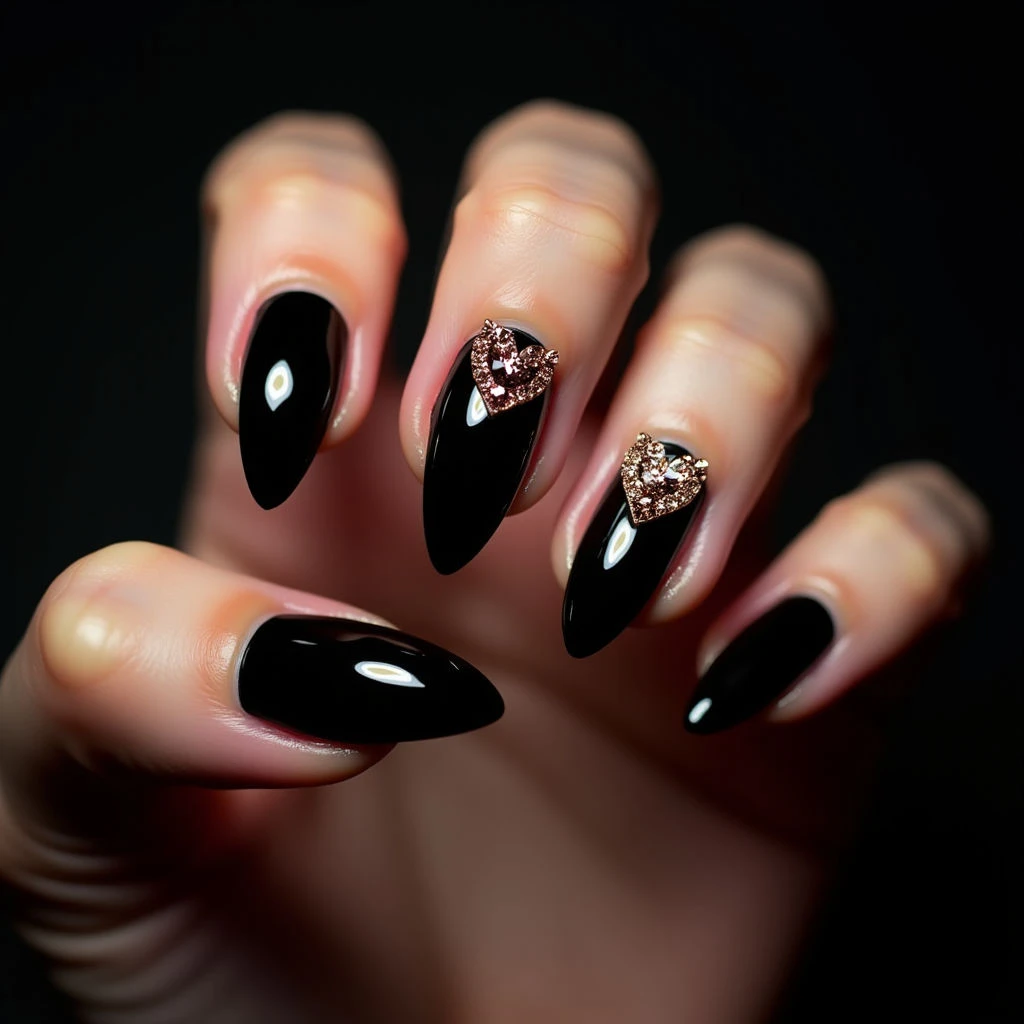Rose Gold & Black Chrome Stiletto Nails: Winter Chic!