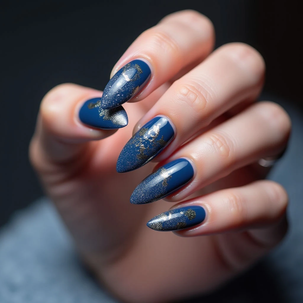 Blue Russian Almond Nails for Your Black Dress - Winter Edition!