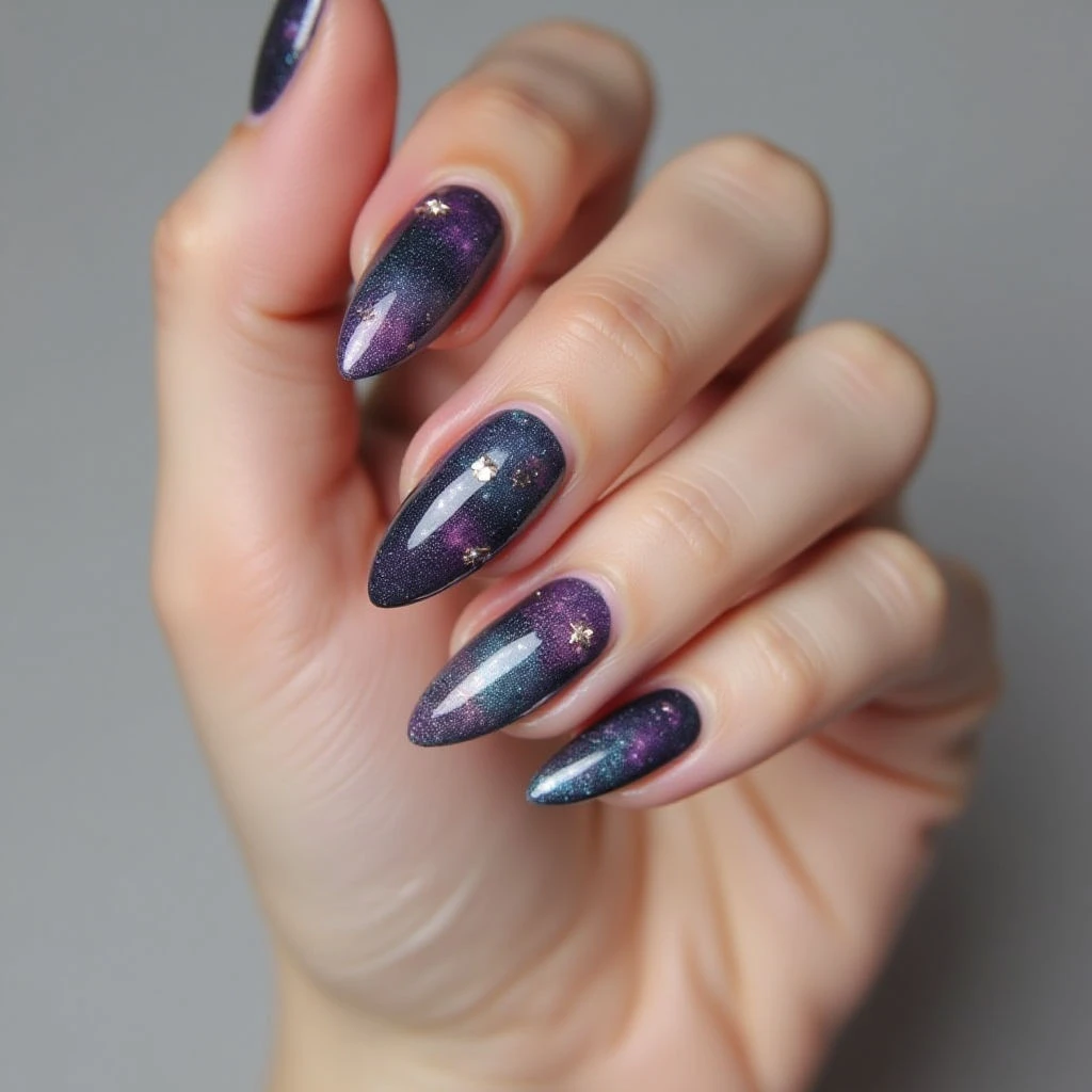 Winter Galaxy Nails: Trendy Colors & Shimmer!