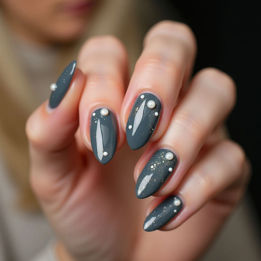 Gray Splatter Paint Nails for Olive Skin: Summer Aesthetic