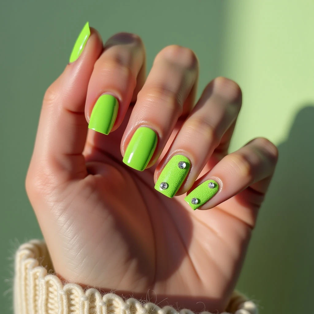 Green Square Nails: Boho Winter Aesthetic for 2025