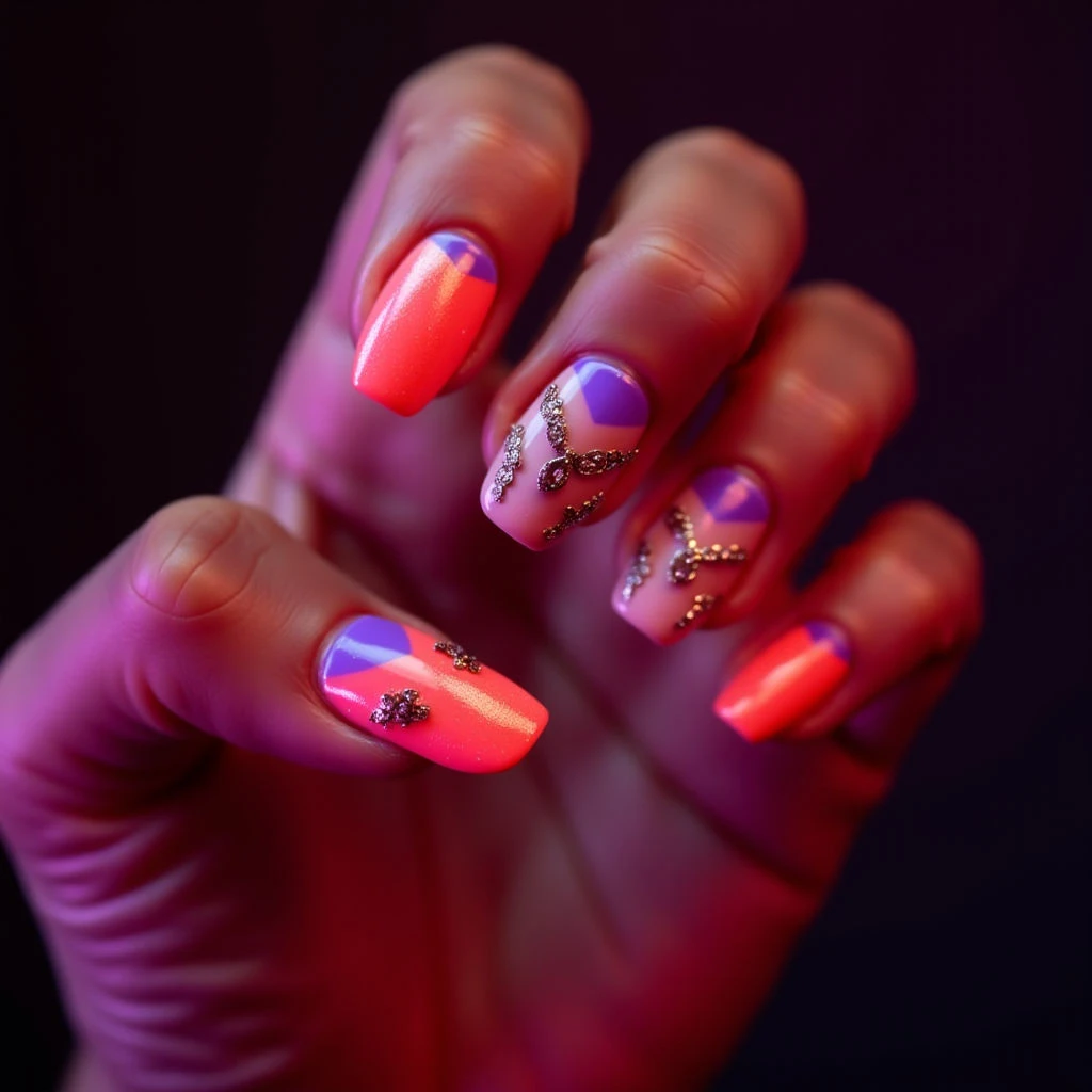 Lavender Tribal Nail Art: Short Squoval Fall Nails