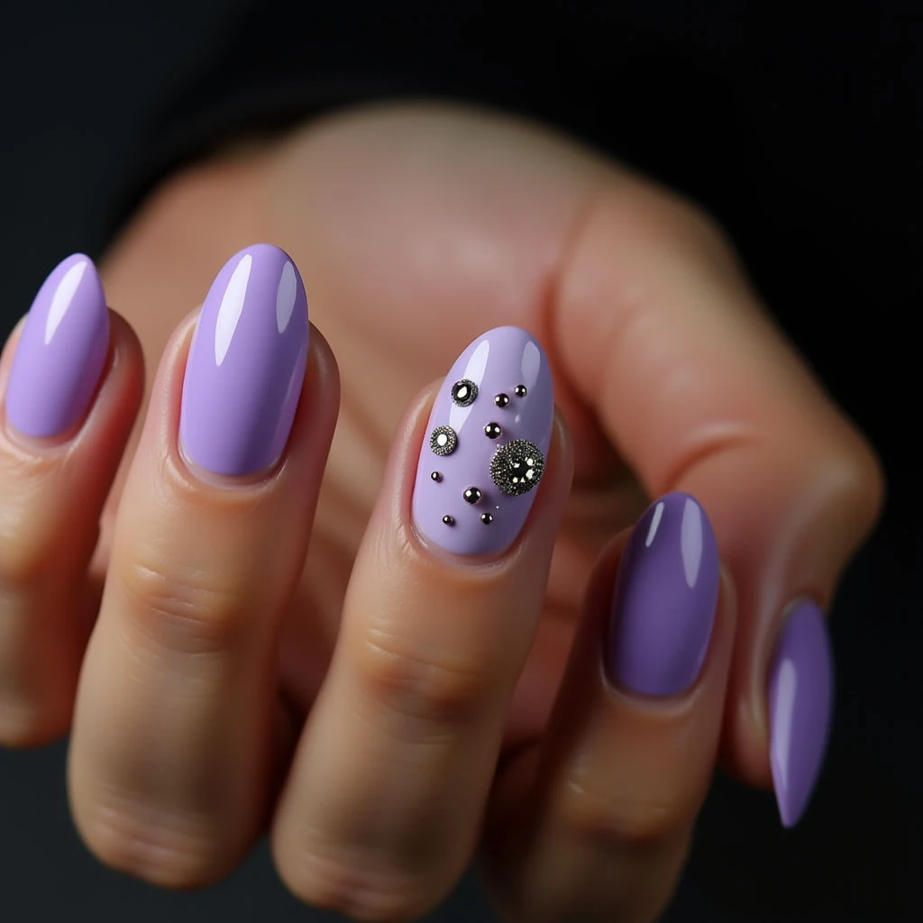Lilac Oval Nails with Gold Heels - Summer Aesthetic