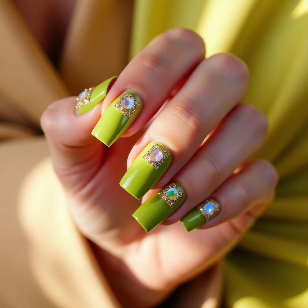 Lime Green Square Toe Nails for Fall 2025!