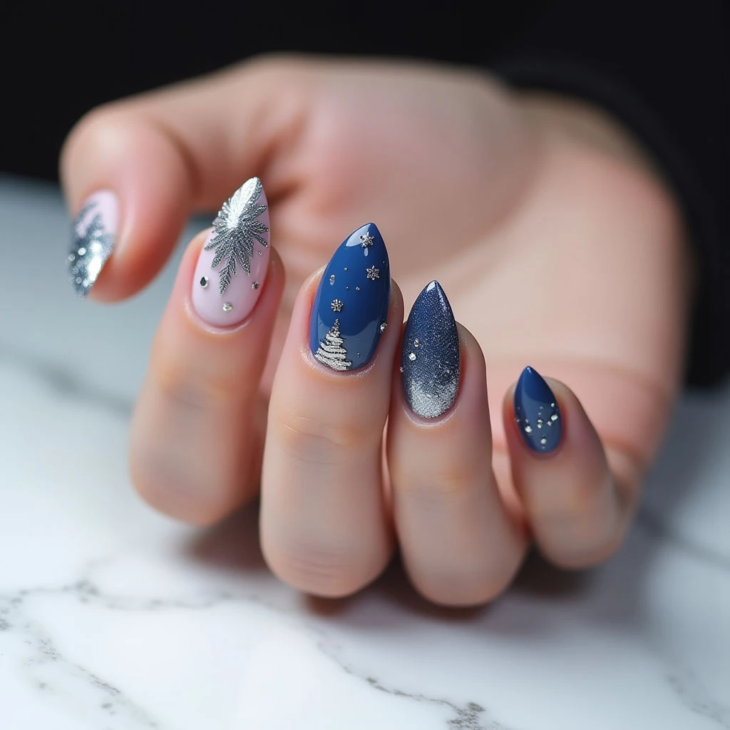 Midnight Blue Speckled Winter Nails: A Detailed Look