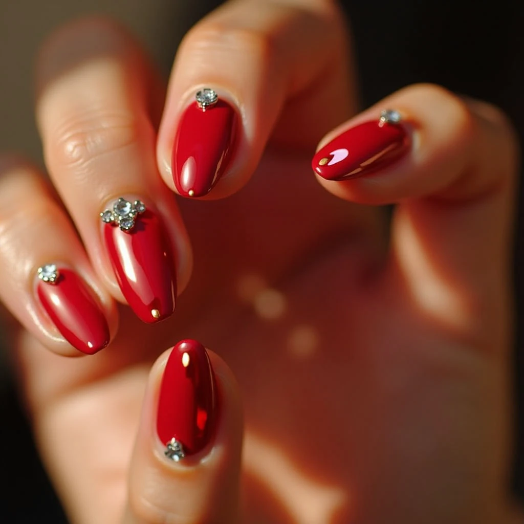 Radiant Red Chrome Nails for Tan Skin | Winter Party Vibes