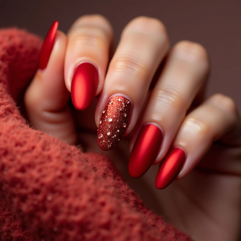 Red Chrome Oval Nails for Fair Skin: A Winter Aesthetic