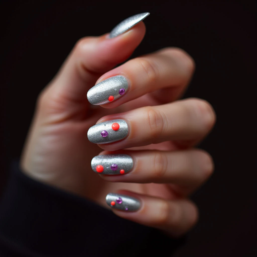 Silver Chrome Moon Nails: A Pastel Neon Dream