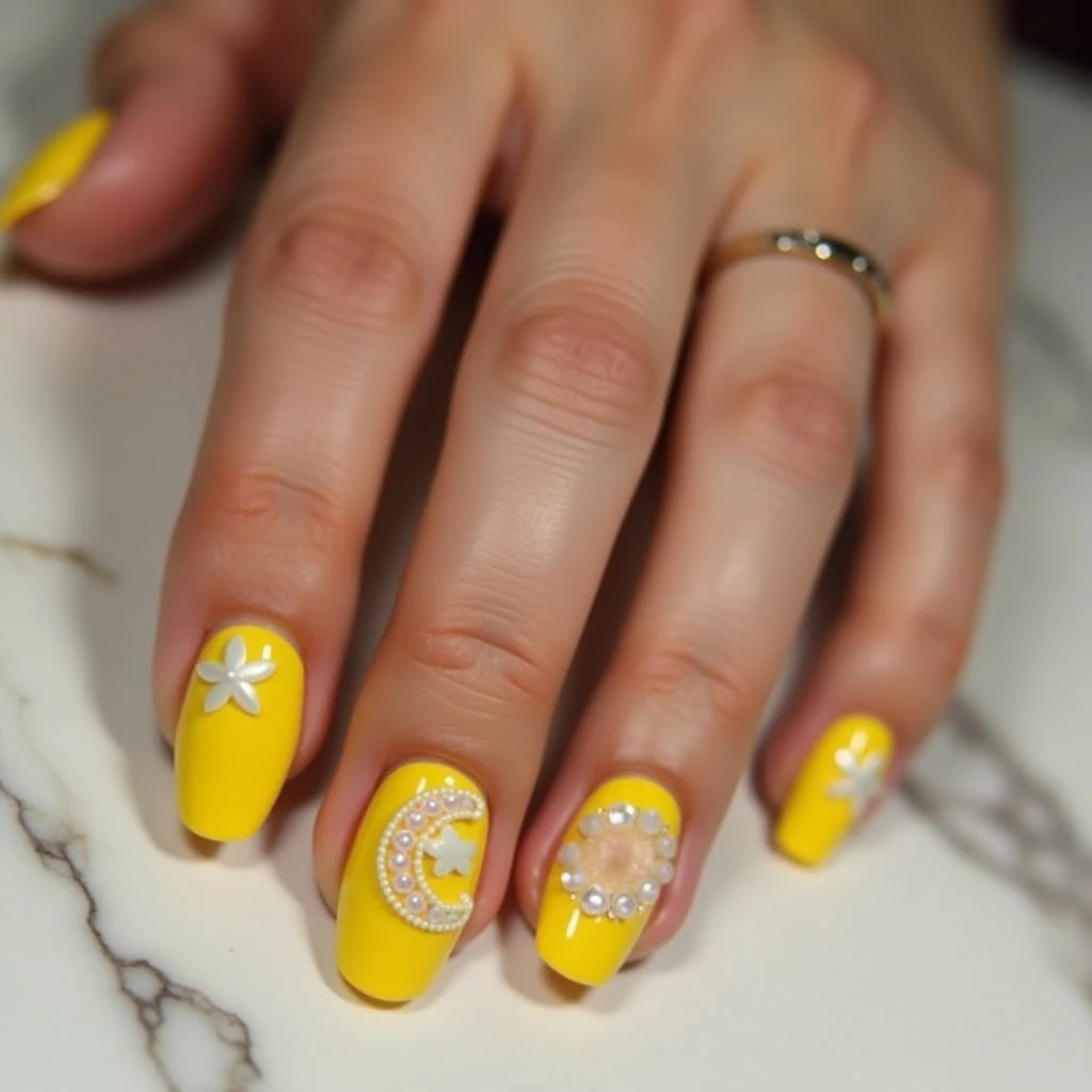 Sunshine & Pearls: Short Moon Nails for August