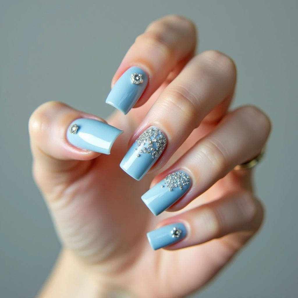 Baby Blue Watercolor Christmas Nails: A Festive & Chic Look!