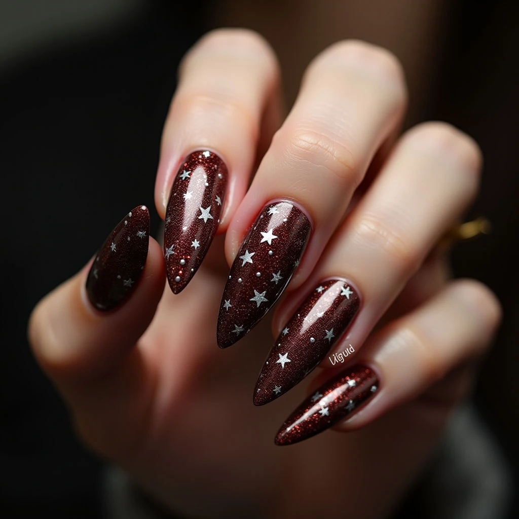 Cinnamon Shattered Glass Christmas Nails 2024