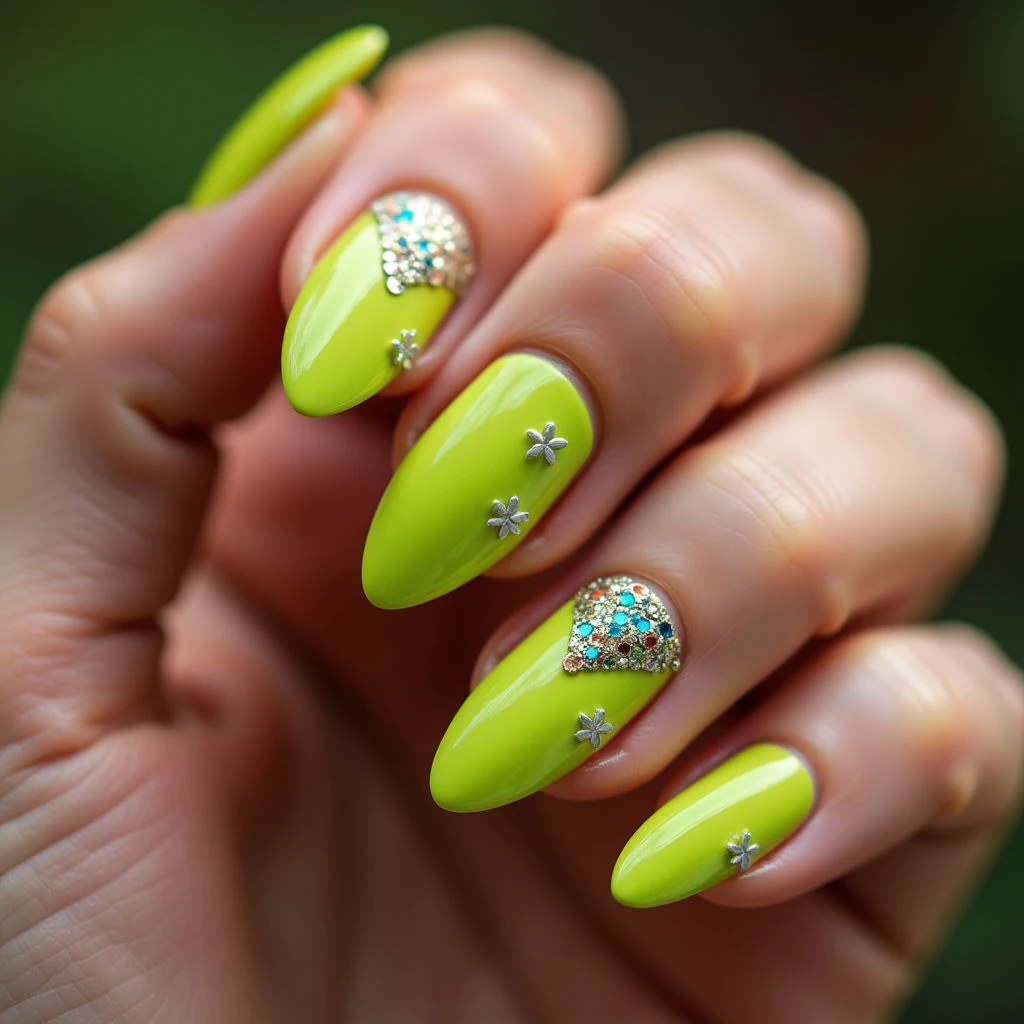 Lime Green Christmas Tribal Nails for a Festive Summer Vibe