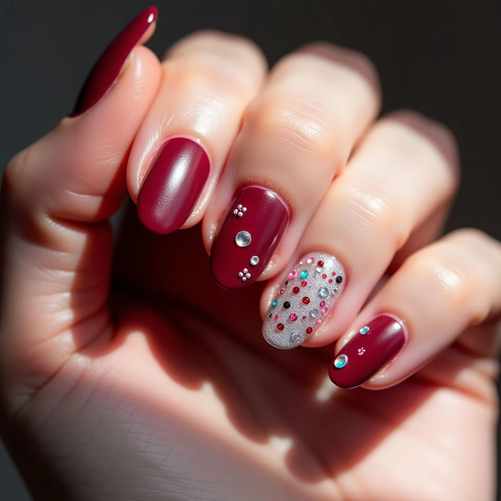 Velvet Matte Christmas Nails with Confetti - Short & Chic!