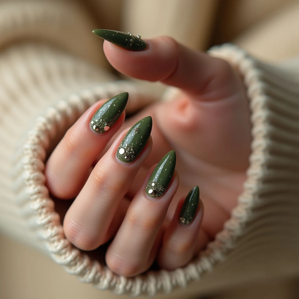 Olive Green Goth Stiletto Nails: A December 2024 Trend!