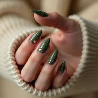 Olive Green Goth Stiletto Nails: A December 2024 Trend!