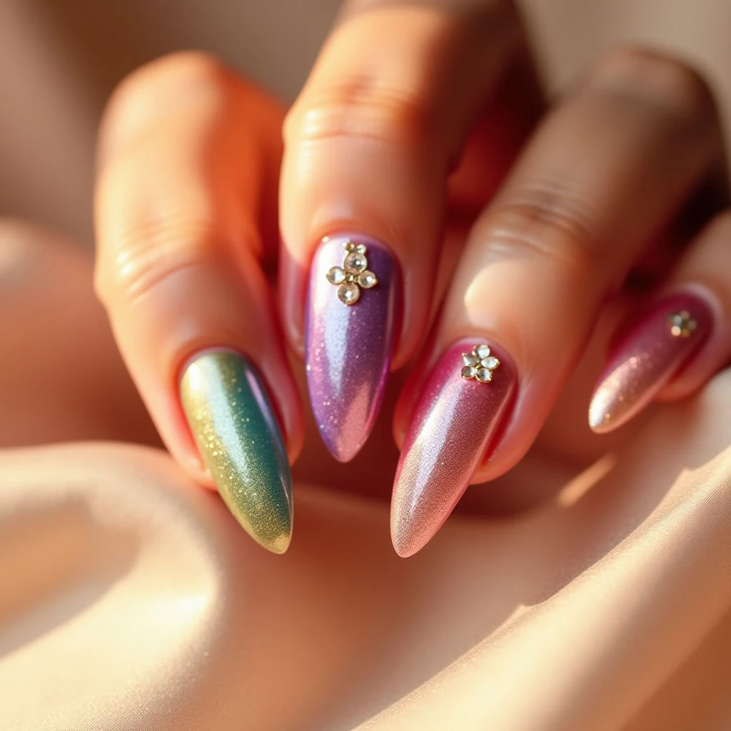 Rainbow Chrome Christmas Nails: A Short & Sweet Sparkle!