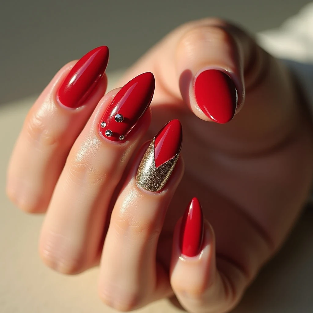 Retro Winter Chrome Nails: Simple Almond Design for 2024