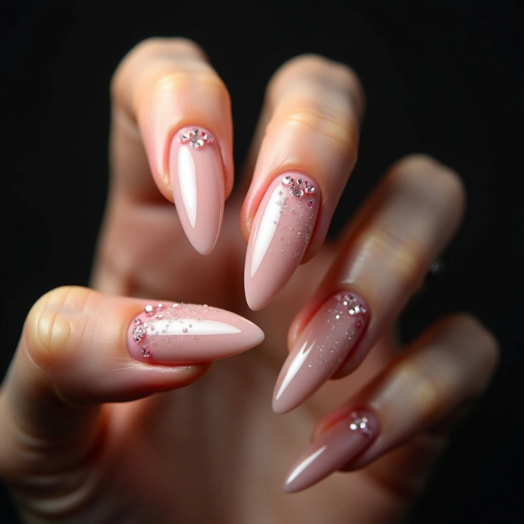 Sheer Pink Goth Stiletto Christmas Nails - Simple Airbrush Design