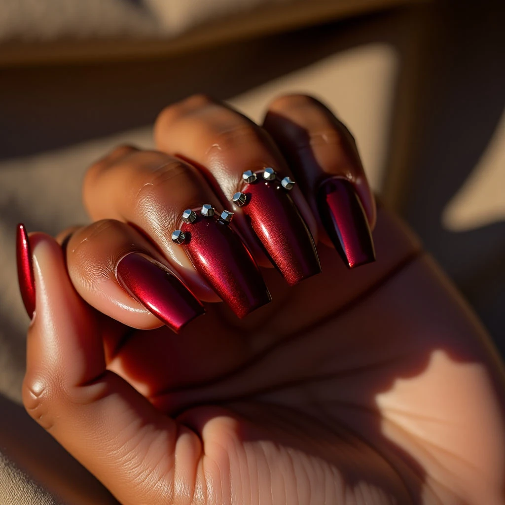 Dazzling Blood Red Clean Girl Nails for Dark Skin