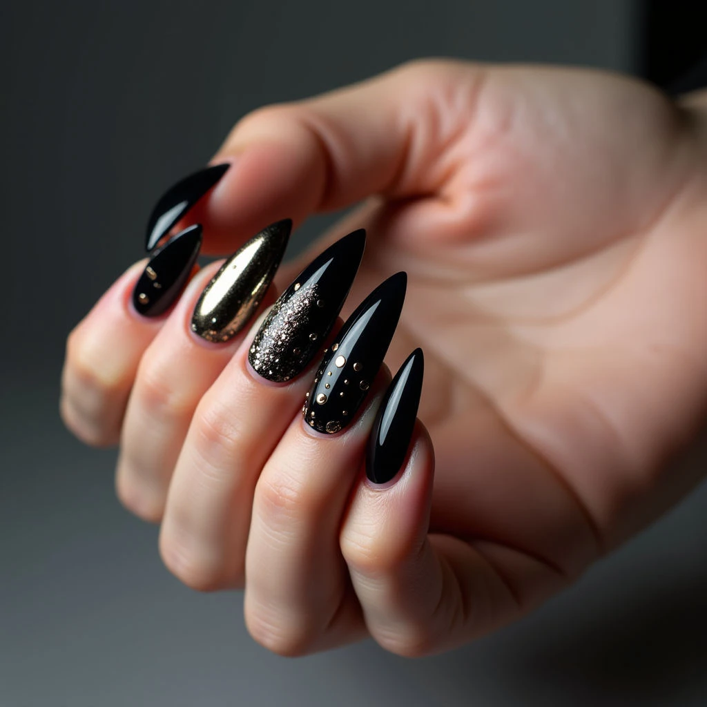Dark Chrome Gothic Almond Nails for Spring