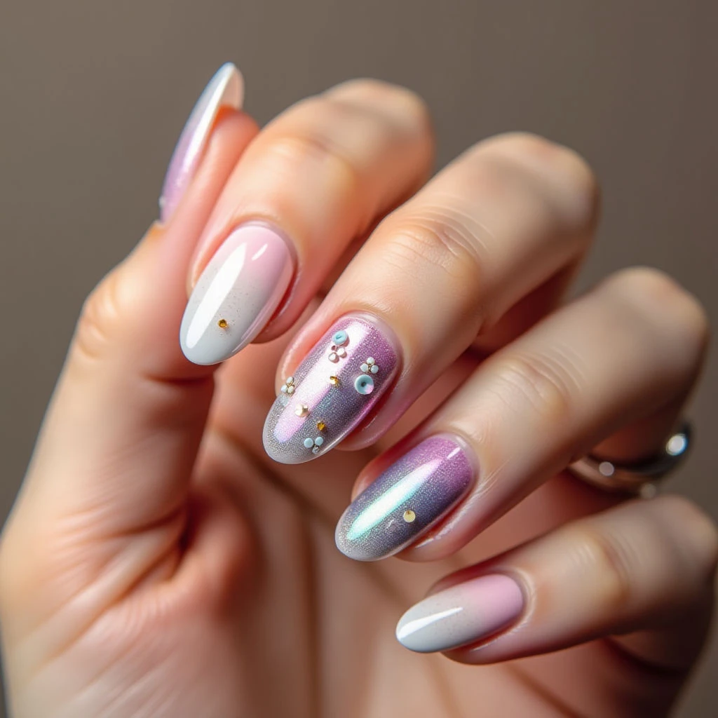 Rainbow Chrome Floral Nails: Spring's Pastel 3D Dream!