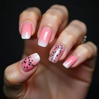 Baby Pink Dip French Tips with Graffiti Confetti – Fall Nail Art!