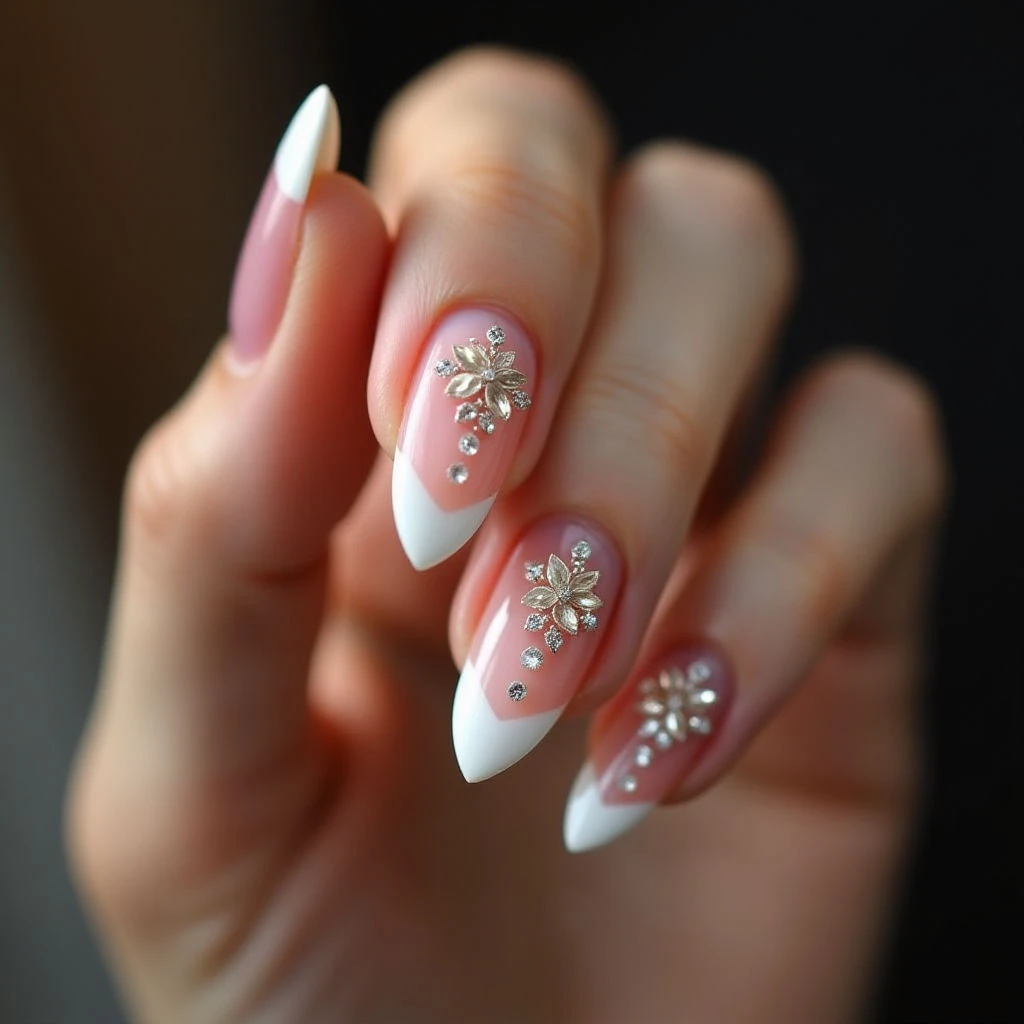 Sheer Pink Arrowhead French Tips with Caviar – Vintage Summer Nails