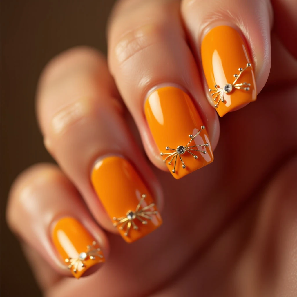 Short Nail French Tips: Sunny Orange Vintage Charm