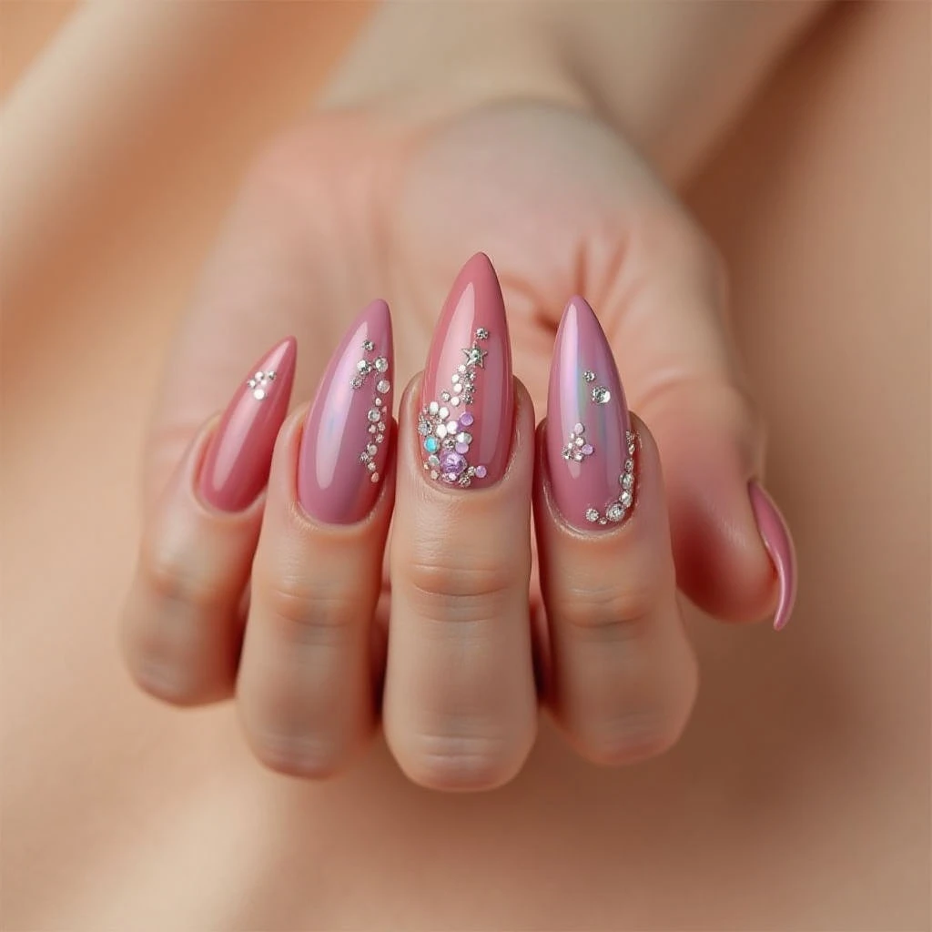 Dreamy Baby Pink Summer Nails with Metallic Details