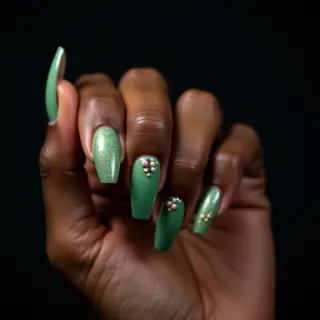 Fall's Best: Green Chrome Nails with Pastel Speckles