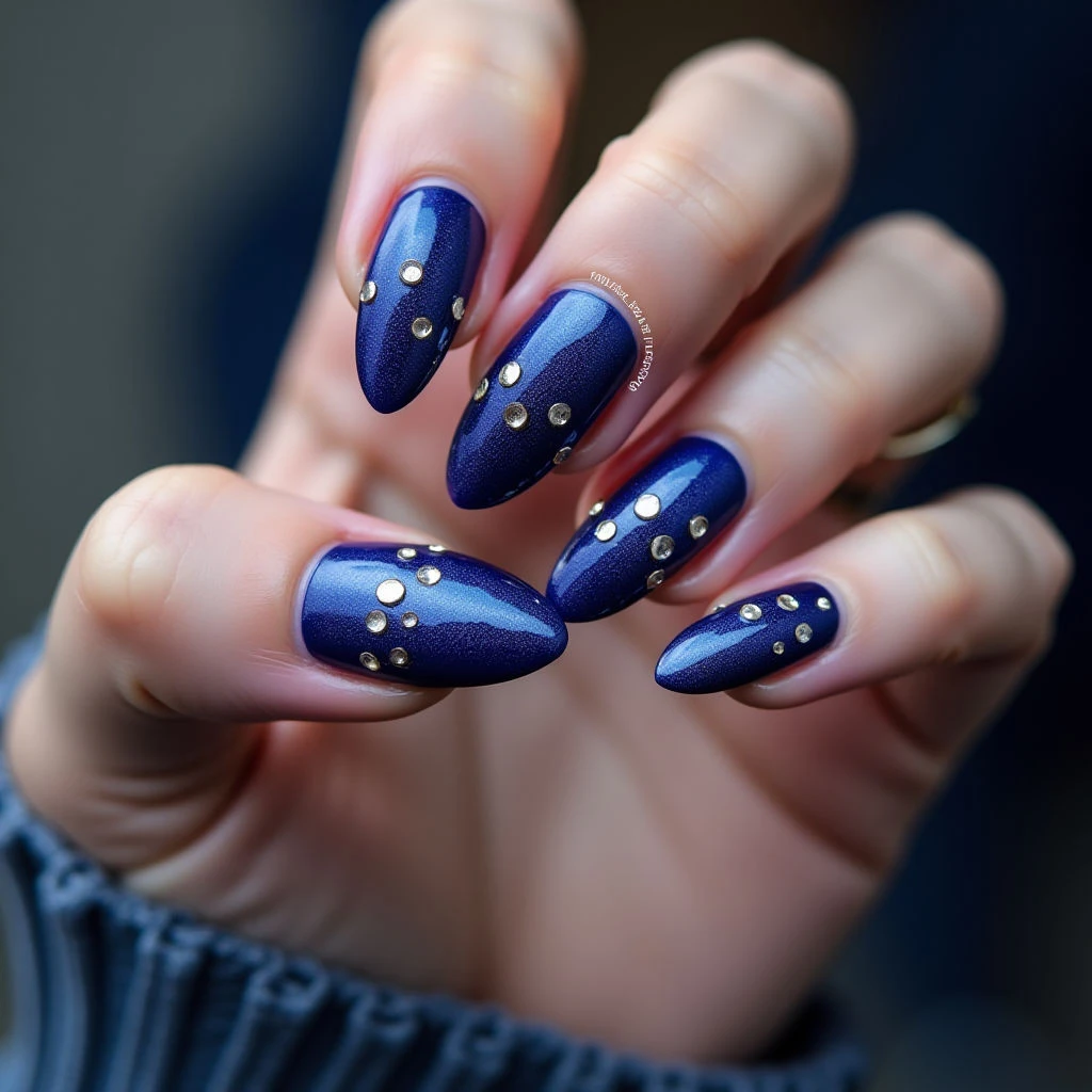 Dazzling Midnight Blue French Tip Stiletto Nails for Winter