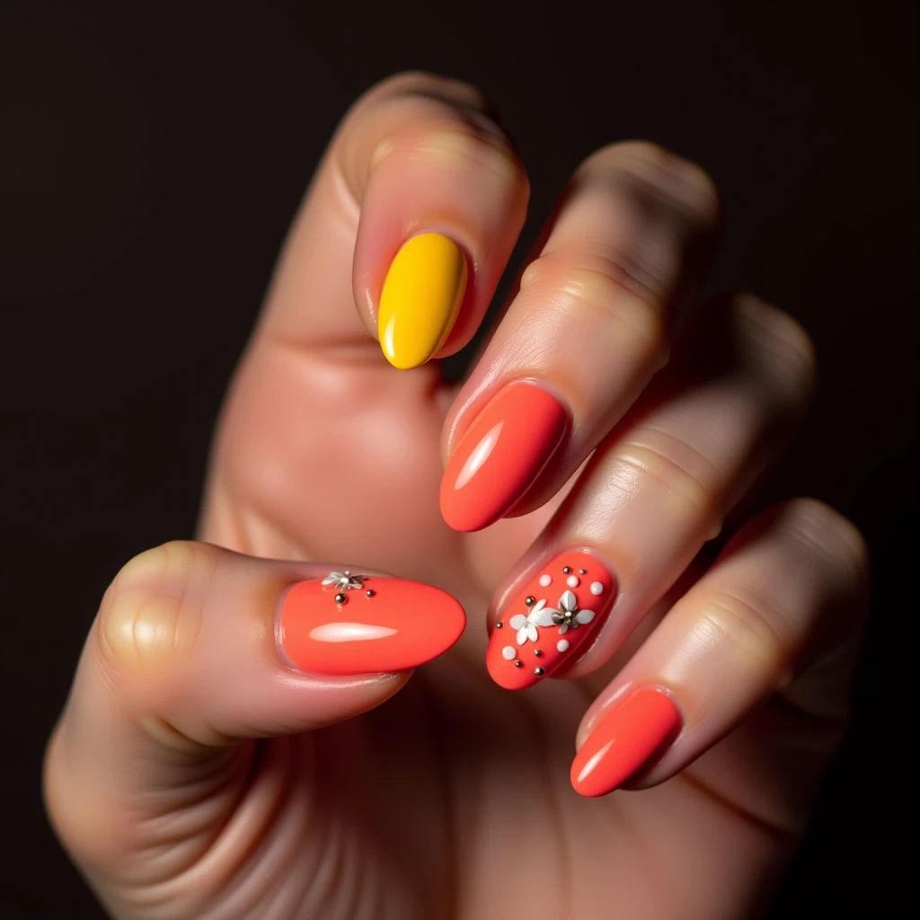Is Red Nail Polish Classy? A Coral & Yellow Spring Twist!