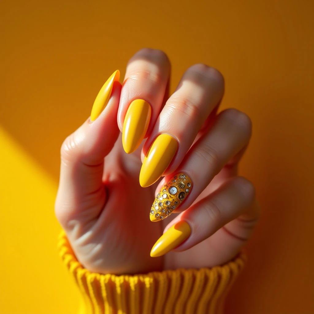 Classy Lemon Yellow Nail Design for Fall