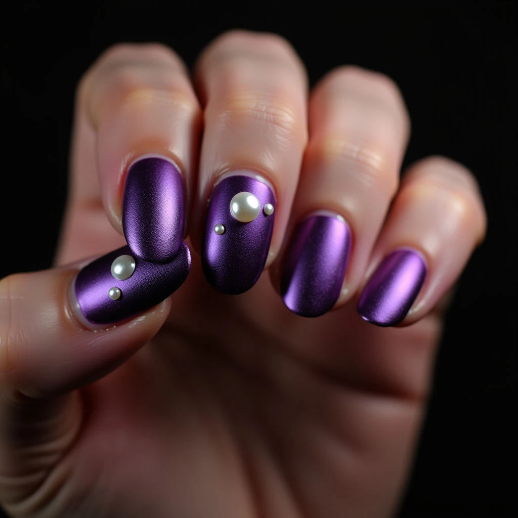 Cyberpunk Purple Fall Nails: A Pearl Effect Classic