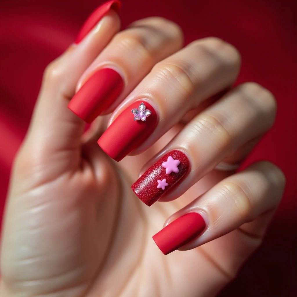 Red Cube Edge Nails: Minimalist Design for Short Toes