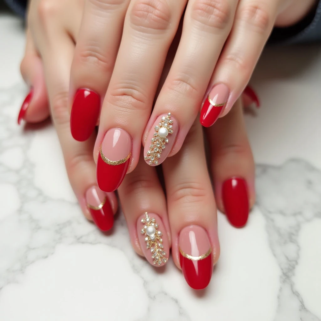 Short & Sweet: Red and Gold French Tips for Oval Nails