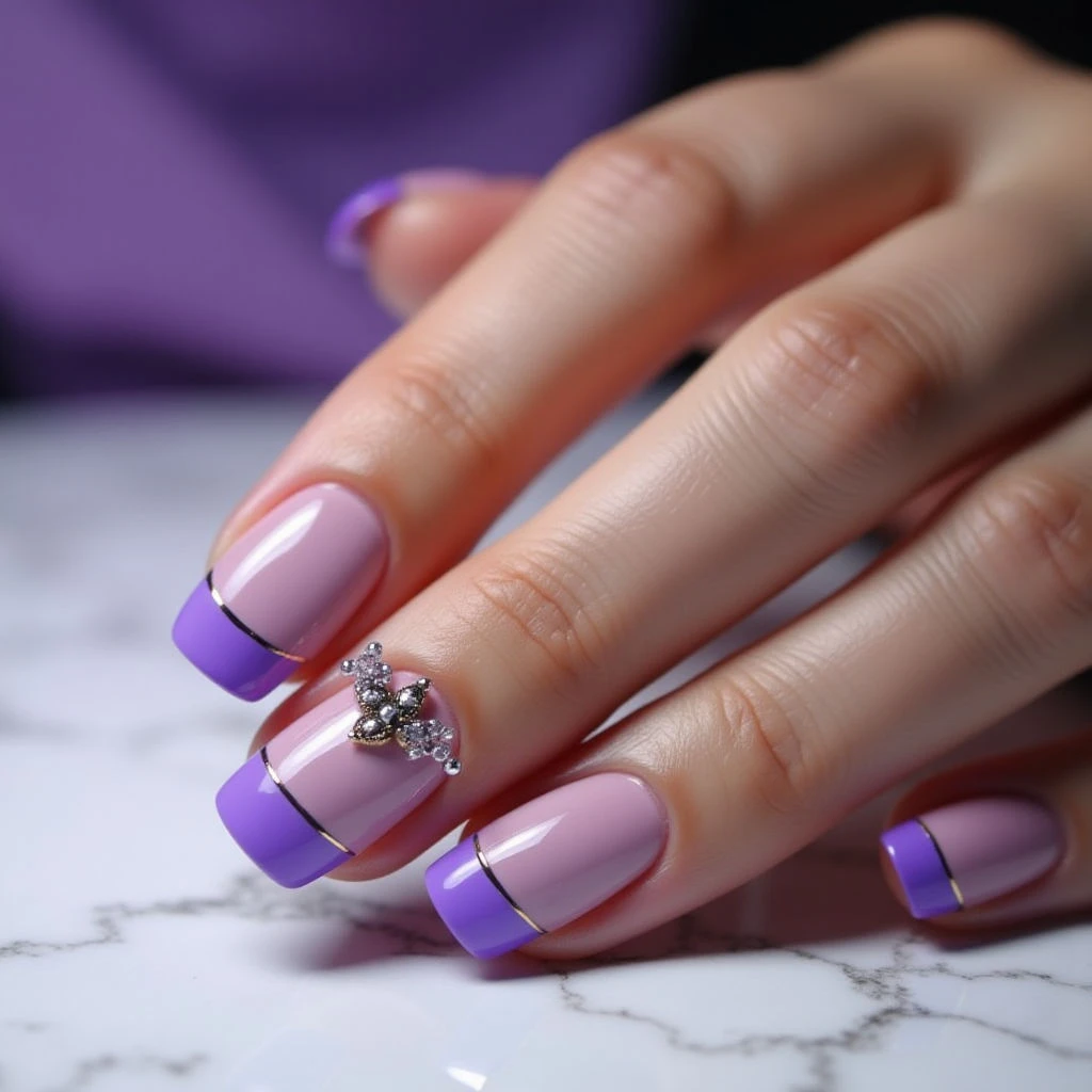 Little Girl French Tips with Purple Chrome Magic!