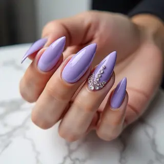 Lilac Luxe: Watery Goth Stiletto Nails for Cool Skin Tones